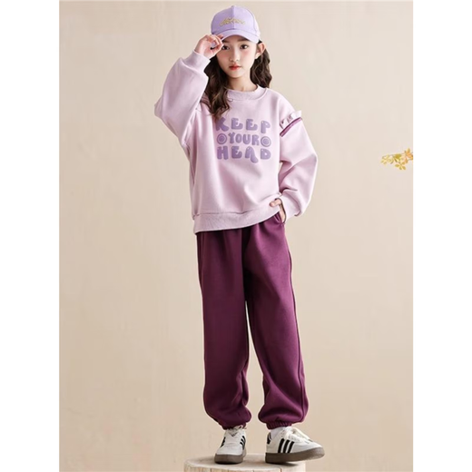 Girls Autumn Clothing Set 2025 New Fashionable and Western Style Medium and Large Children's Sweaters Sports Casual Pants Girls Spring and Autumn WX-267 Purple Spring and Autumn Style 150cm
