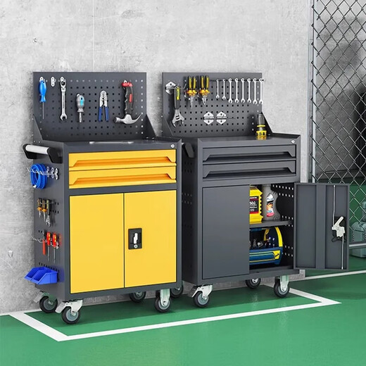 GREENER Auto Repair Drawer Hardware Repair Trolley Box Multifunctional Mobile Heavy Tool Cabinet for Fitting Workshop One-Pull Orange (Silent Wheel) Free 10 Hooks