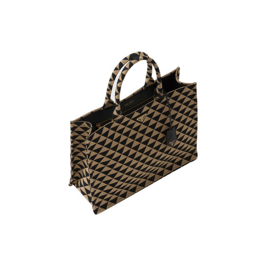 PRADA Enamel-coated metal triangle logo embroidery Jacquard fabric and leather Tote bag women's basic outfit (bag + dust bag)