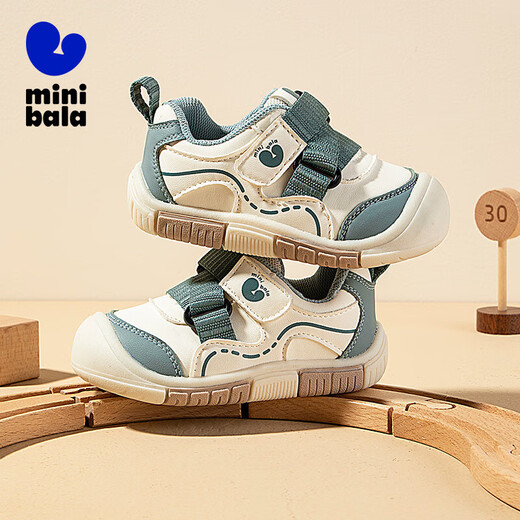 Minibala children's shoes, children's toddler shoes, autumn new baby lightweight and comfortable casual soft-soled non-slip functional shoes for boys and girls, white and green, size 21, suitable for feet length 13.0-13.5cm