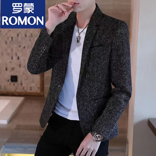 ROMON suit men's single-piece small suit casual large size Korean version slim jacket plus velvet suit handsome and trendy a613 black M 85-105Jin Jin equals 0.5 kg