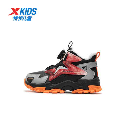 XTEP Children's Shoes Children's Lingfeng 2.0 Warm Cotton Shoes Children's Velvet Sports Shoes Black/Aoki Gray/Steel Red 30