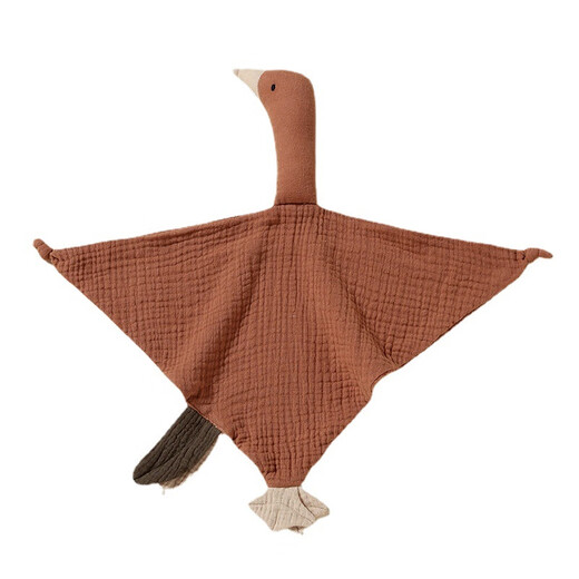 Jingmengyuan wrinkled cloth soothing napkin, baby can bite the doll, sleeping baby, soothing baby to sleep, pure cotton gauze little swan hand puppet, khaki umbrella (goose) 1 pack