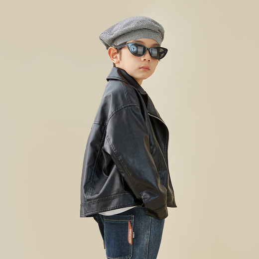 Duojia Boys Motorcycle Jacket PU Leather Jacket 2025 Spring and Autumn Style Fashionable Handsome Trendy Men's Leather Clothes Children's Lapel Zipper Shirt