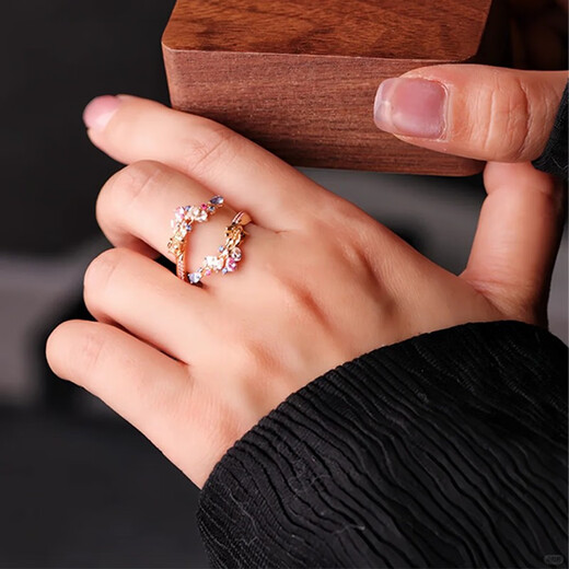 GUIG Old Phoenix Gold Store New Secret Garden Series Romantic Galaxy Flower Ring Fully Inlaid with 18K Gold Tanzanite Romantic Galaxy Flower Ring One Opening Adjustable