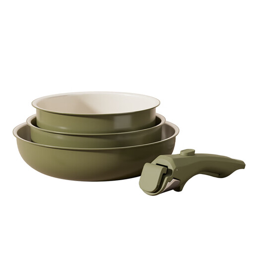 NEW DREAM ceramic non-stick pot set, wok, soup pot and milk pot three-piece set with detachable handle, multi-functional home kitchen set, newly upgraded detachable handle, dark green, 3-piece set
