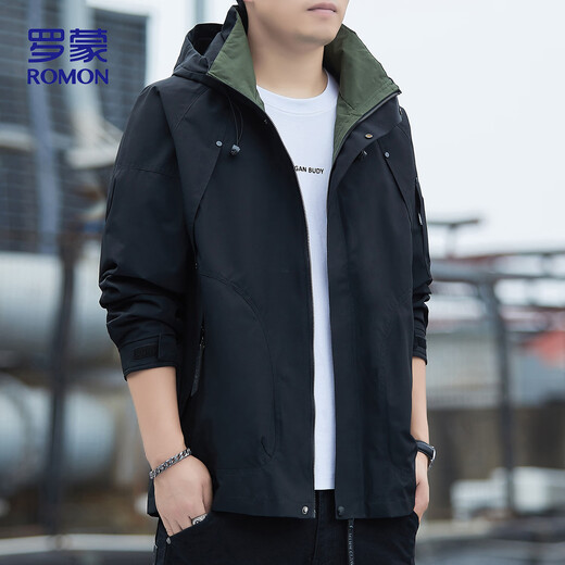 Romon Jacke Herren Herbst Business Casual Weich und bequem Executive Winddicht Outdoor Sport Kapuzenjacke Herren V6G Schwarz XL