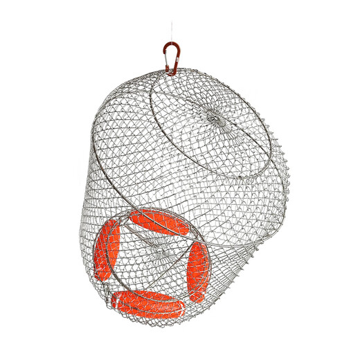 RTI floating fish protection folding wire fish protection fish basket net bag fishing protection net to hold fish stainless steel wire fish cage fish household 38X45cm straight fish basket stainless steel + rope + bag