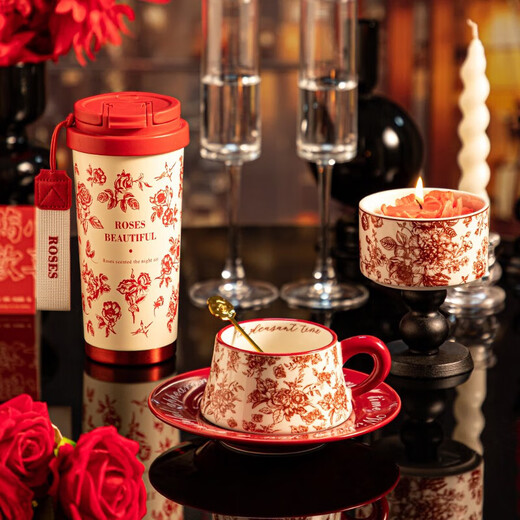 Wedding gift for the bride and groom set, best friend's birthday gift, wedding and engagement coffee cup gift box, Rose Queen gift box, coffee cup and saucer + spoon + aromatherapy 3-piece set