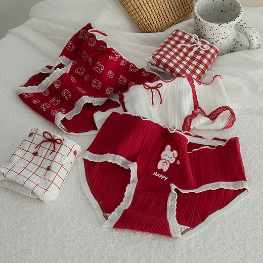 Caramella pure cotton underwear women's breathable briefs sweet and fresh women's shorts girls big children's underwear red lace cartoon style mixed color 3 pieces one size fits all (suitable for 85-120 Jin Jin equals 0.5 kg)