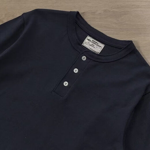 Yuandi Henry Collar Long Sleeve American Retro Long Sleeve T-Shirt Men's Simple Ami Khaki Heavy Henley Collar Bottoming Shirt Men Gray M