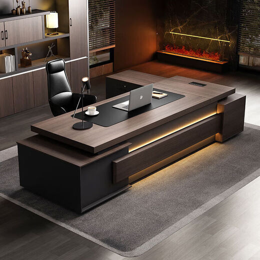 Boss desk office chair combination simple modern president desk executive desk supervisor manager desk office furniture new Chinese style business solemn style single cabinet 1.8 meters boss desk + chair + 6 door bookcase