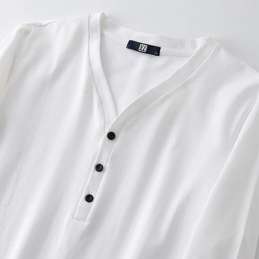 Fanshu Henry shirt long-sleeved T-shirt for men, low-neck American retro bottoming shirt, tight-fitting top, large V-neck spring and autumn style, white M 90-118Jin Jin equals 0.5 kg