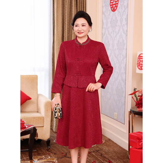 Saiman Diexi grandma's extra large size dress spring and autumn October wedding dress mother's dress engagement party dress light luxury and western style dress maroon XL 115-135Jin Jin is equal to 0.5 kg