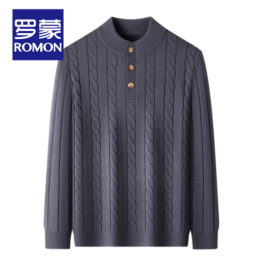 ROMON Heavyweight Sheep Wool Henley Collar Sweater Men's Spring and Autumn Thickened Warm Old Money Style Sweater Men's Bottoming Shirt Mocha Brown L 110