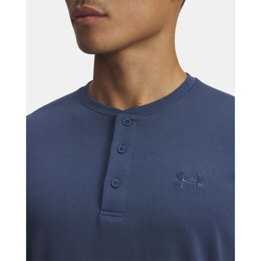 Under Armor Men's Sports and Fitness T-Shirt Long Sleeve Henley Shirt Sweat-absorbent and Breathable Running Exercise Infrared Lining Anti-Odor Nu Blue - 418 S Suitable for bust 86-94cm