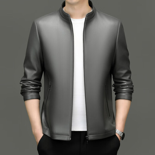 Goldlion spring, autumn and winter stand-up collar versatile and comfortable Haining leather jacket for middle-aged men trendy dad wear business casual leather jacket black 2XL 185