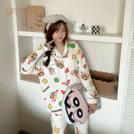 Gong Die Light and Soft Crayon Shin-chan Spring and Autumn Pajamas Couple's Wear Long Sleeve Cartoon Cute Full Print Home Clothes for Men