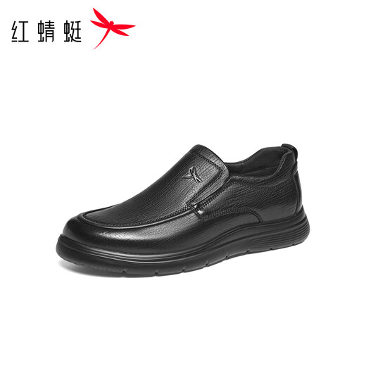 Red Dragonfly casual leather shoes 25 autumn and winter men's shoes sheepskin commuting business middle-aged and elderly comfortable dad shoes WTA45031 black 42
