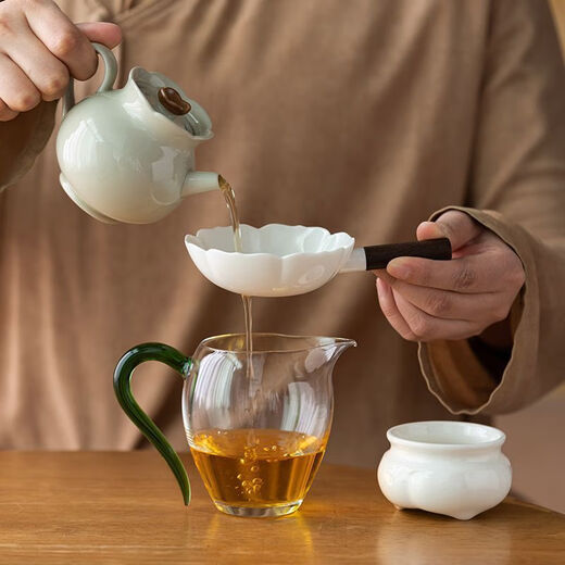 Jinpan Ceramic Tea Strainer Tea Filter Full Porcelain Hole Integrated Tea Strainer Ultra-fine Tea Filter Tea Separator Fair Cup High-end Filter Vegetable Gray Ceramic Tea Strainer Two-piece Set