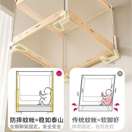 Cottonfaith lifting bed fence anti-fall mosquito net for home 1.5x2m bedroom installation-free advanced full bottom anti-falling bed baby Good Luck Wang double insurance bracket + dustproof top suitable for 1.5*2.0 high 1.7 heighten and anti-fall