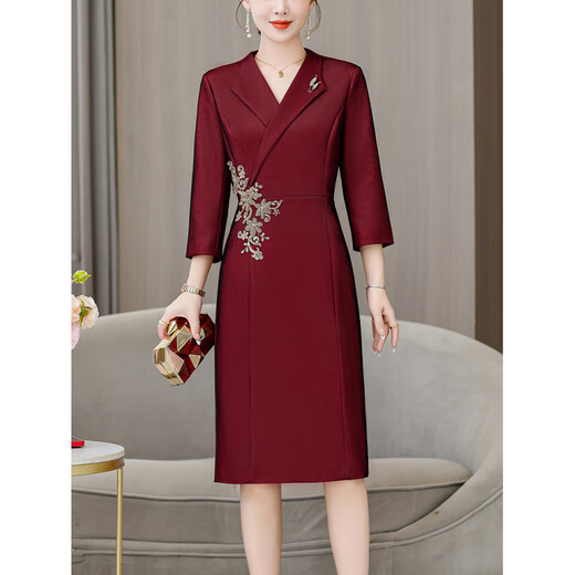 Fuling National Day Mother's Wedding Dress, Mother-in-law's Wedding Cheongsam Dress, Women's High-end Temperament, Noble Wedding Banquet, Wine Red 2XL