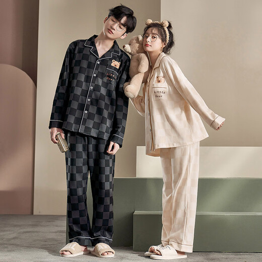 FENTENGCARE couple pajamas spring and autumn new long-sleeved cartoon men and women loose large size soft skin-friendly cardigan home wear set