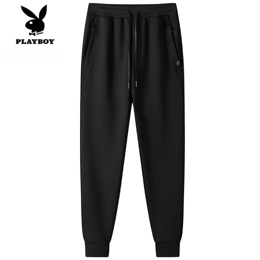Playboy (PLAYBOY) brand pure cotton men's loose leggings sweatpants 2025 autumn new fashion casual long pants men's new style 881 black M 90-110Jin Jin equals 0.5 kg