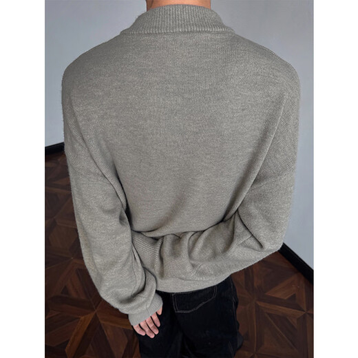Katuchi American retro Henry collar sweater men's autumn and winter high-end loose inner bottoming sweater handsome top Khaki L