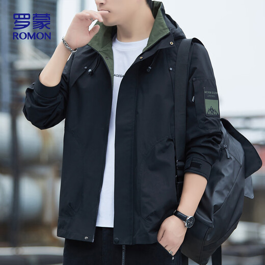 Romon Jacke Herren Herbst Business Casual Weich und bequem Executive Winddicht Outdoor Sport Kapuzenjacke Herren V6G Schwarz XL