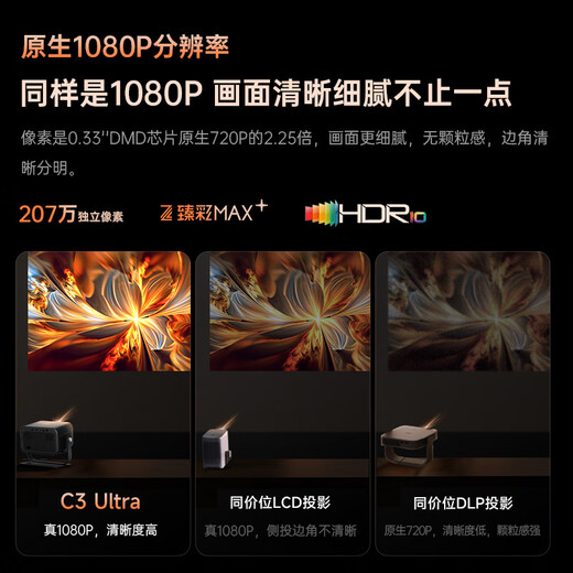 Big Eye Orange C3 Ultra Pan-Tilt Projector Home True 1080P Portable Projector HD Smart Home Bedroom Theater National Subsidy (1000CVIA MT9669)