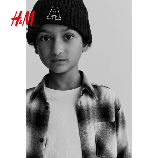 H&M children's clothing children's boys' shirt spring new red New Year's greetings New Year's shirt jacket 1163548 gray/checkered 110 110/60 (4-5Y)
