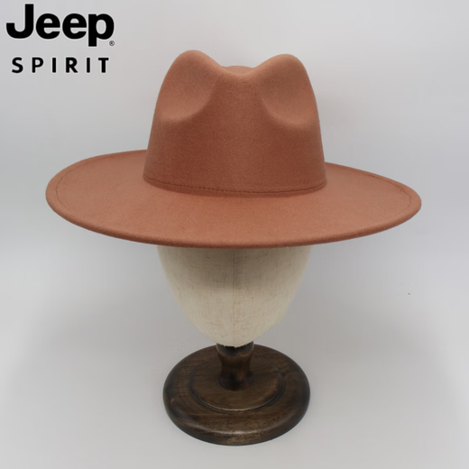 JEEP SPIRIT9.5cm big brim British style hat wide brim European and American jazz hat simple felt hat classic retro woolen hat for men and women white (buckle belt) one size fits all (56-60cm) brim width 9.5cm