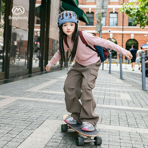 BANDOCIN 半度闲女童运动上衣秋冬装加厚25新款儿童冬季保暖打底衫t恤 米色 140