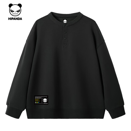 HIPANDA Hello Panda American style trendy brand niche Henry collar sweatshirt for men 2025 autumn new heavy button pullover black 2XL