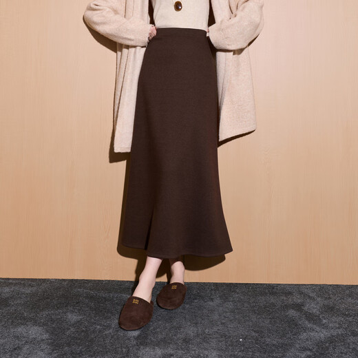 Sancai 2025 new winter style simple and elegant elastic waist skirt temperament commuting A-line skirt long skirt M