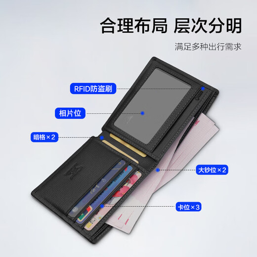 Septwolves Geldbörse Herren Anti-Diebstahl-Bürste Horizontal Kurz Echte Kuh Kartentasche Geschenkbox für Neujahrsgeschenk für Vater und Ehemann