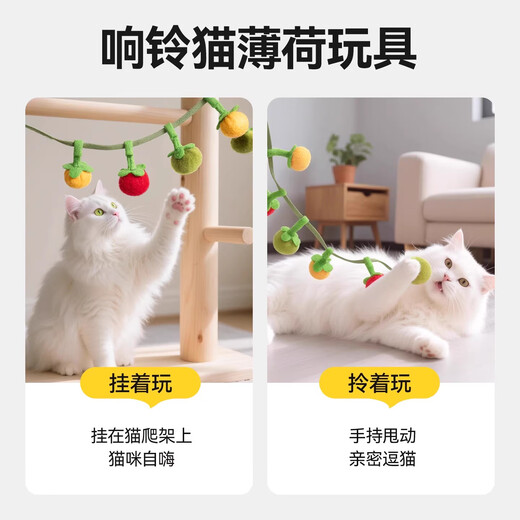 Xincong Tomato Funny Stick, Bite-Resistant Cat Toy, Self-Happiness and Boredom Relief Artifact with Bell, Cat Mint Toy, Cat Supplies, 1 String of 6 Small Tomatoes, Built-in Bell + Cat Mint