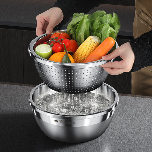 Fat Donglai's same style stainless steel soup basin, vegetable basin, egg beater basin, kitchen large, small and basin, thickened food-grade cooking basin, 20cm extra thick solid basin