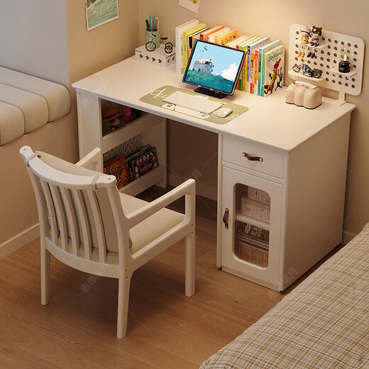 Huixun solid wood desk and bookcase combination with perforated board for home bedroom children's study table modern simple office computer desk black walnut color #desk 100cm*50cm*75cm