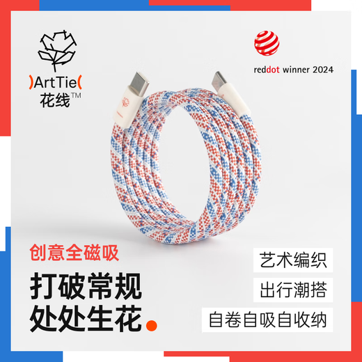 CANDYSIGN Sugar Factory ArtTie Sticky Cable 60W USB C-C Red White and Blue Flower Cable Apple iPhone17/16 Charging Cable Data Cable