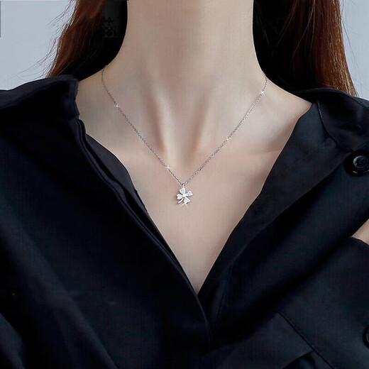 MZMZ platinum necklace women's pt950 platinum clavicle chain versatile accessories Valentine's Day birthday gift for girlfriend and wife local warehouse/next day delivery - light luxury four-leaf clover white gold necklace