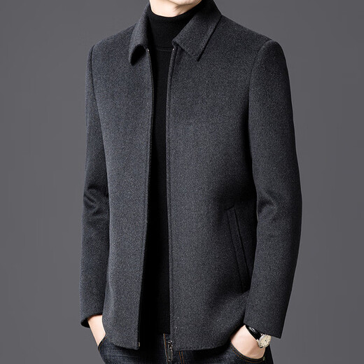 JINBA Wool Woolen Jacket Coat Men's Short Autumn and Winter Clothing Thickened Lapel Middle-aged Men's Woolen Men's Clothing Khaki M