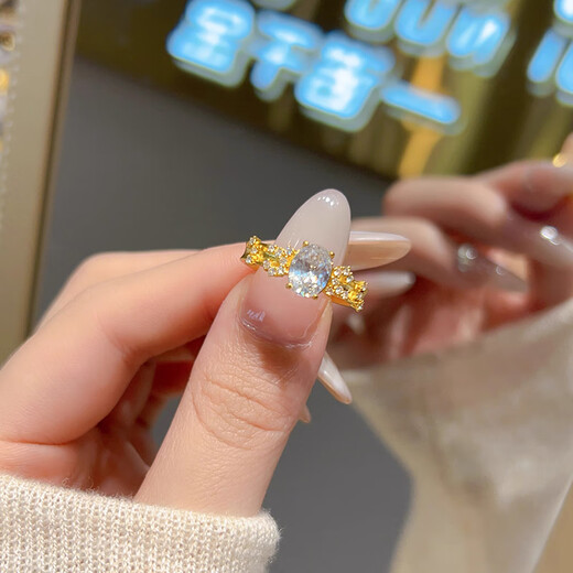 Qingyi Gold Star Dove Egg Ring for Women 2025 New 999 Pure Gold Niche Design Ring as a Gift for Girlfriend, 22 Circle Number, Gold Approximately 1.5g-1.6g