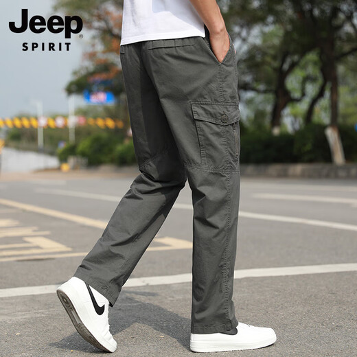 JEEP SPIRIT Casual Pants Men's Summer Overalls Outdoor Loose Sports Pants Summer Straight Pants Long Pants Light Gray XL