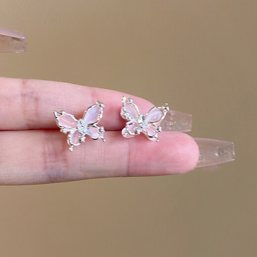 S925 Silver Needle Dream Bow Earrings for Women Simple Fairy Earrings Lighter Luxury Earrings Niche Design Earrings Blue Butterfly Earrings