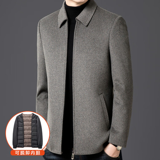 JINBA Wool Woolen Jacket Coat Men's Short Autumn and Winter Clothing Thickened Lapel Middle-aged Men's Woolen Men's Clothing Khaki M