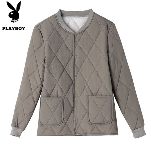 Playboy (PLAYBOY) Lined Cotton Jacket Men's Autumn and Winter Warm Cotton Jacket with Velvet for Junior and High School Uniforms Magic Inner Cotton Jacket Black XL 120-140Jin Jin is equal to 0.5 kg