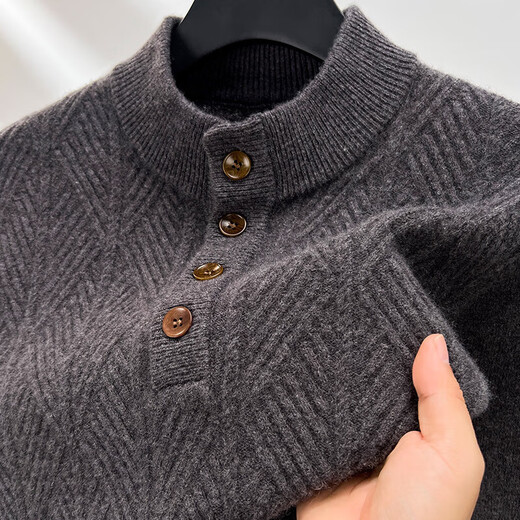 100% pure wool sweater men's stand-up collar sweater new Puyuan sweater thick knitted base layer warm top thick black L 175/110