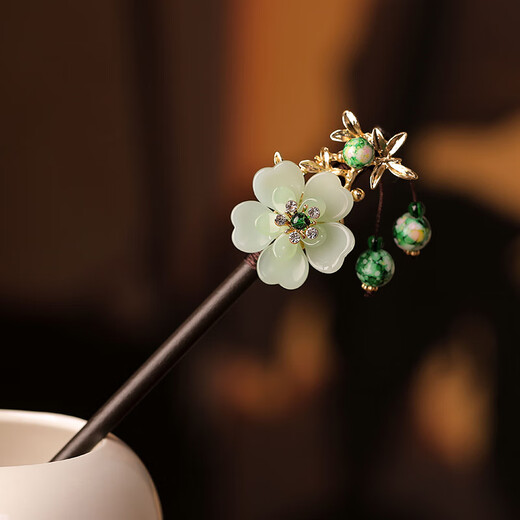 Qiao丂 Ancient style hairpin with tassels, rocking wooden hairpin for women, imitation black sandalwood updo, Hanfu accessories, ancient costume hairpin, birthday gift, Han Yan Cui + box